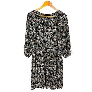 Banana Republic Dark Ditsy Floral Floaty Tiered Dress with Three Quarter Sleeves